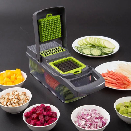 14 in 1 Veggie Chopper, Multifunctional Food Chopper with Container 8 Blades Grater Slicer Onion Chopper